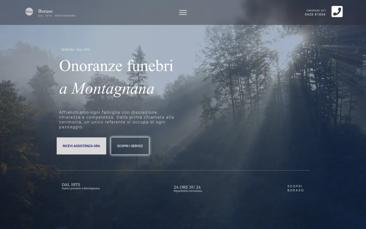 Homepage del sito Boraso Onoranze Funebri: «Onoranze funebri a Montagnana»