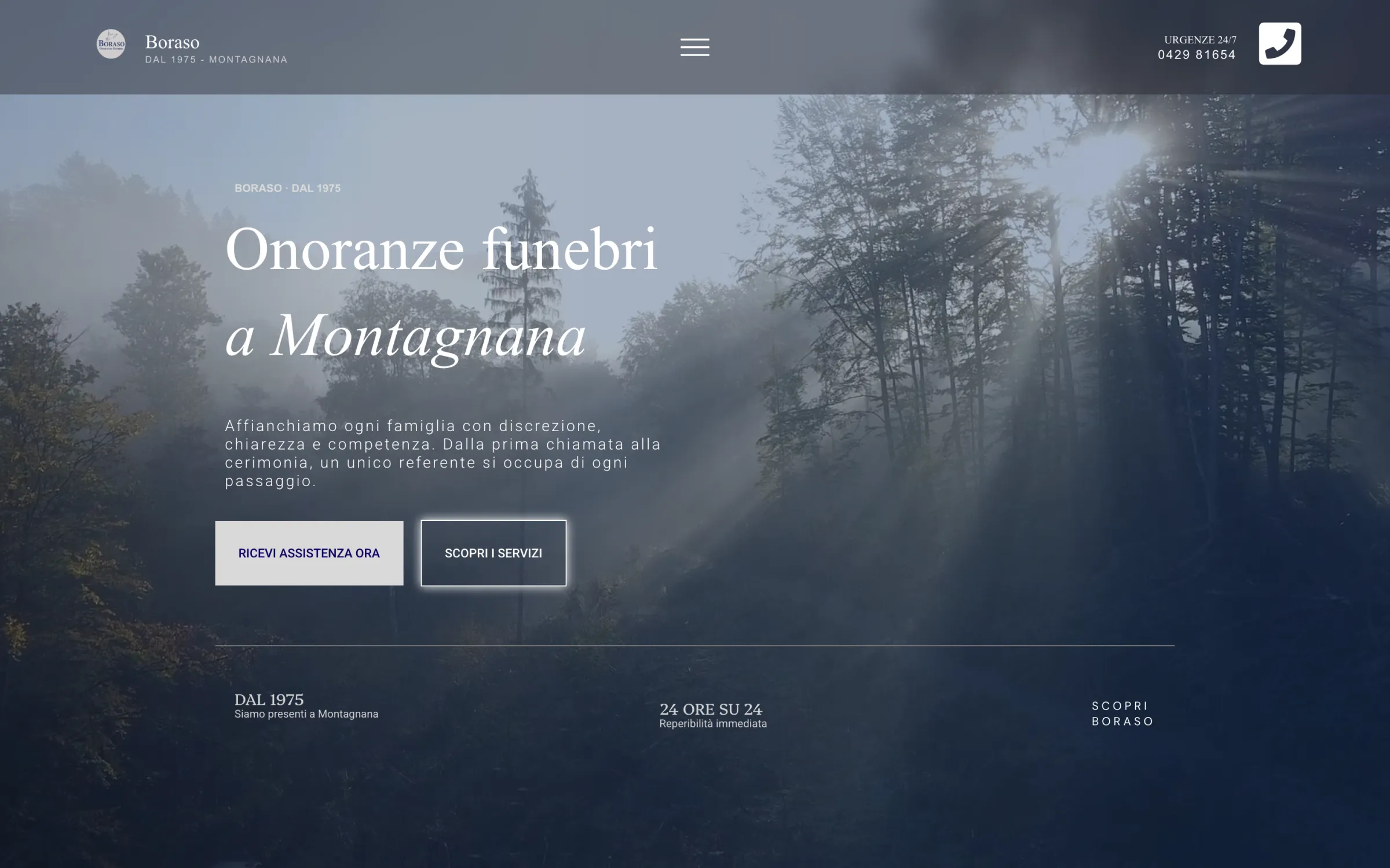 Homepage del sito Boraso Onoranze Funebri: «Onoranze funebri a Montagnana»