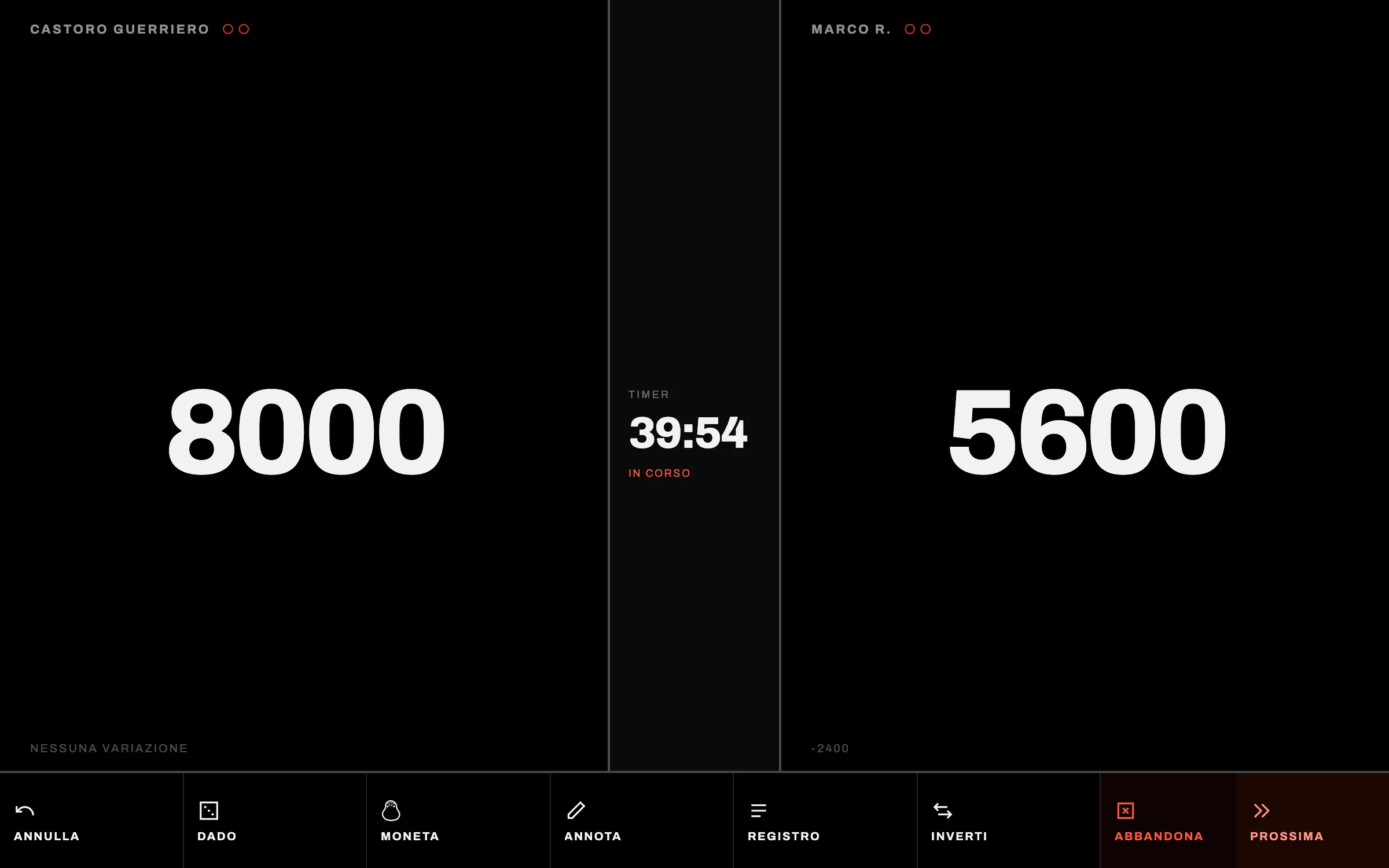 Il tabellone di LPU durante un duello: 8000 contro 5600 Life Points e il timer del match